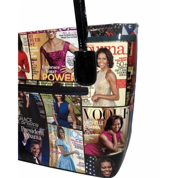 Michelle Obama First Lady Glossy Magazine Print Collage Handbag Purse Tote Vinyl - Picture 2 of 12